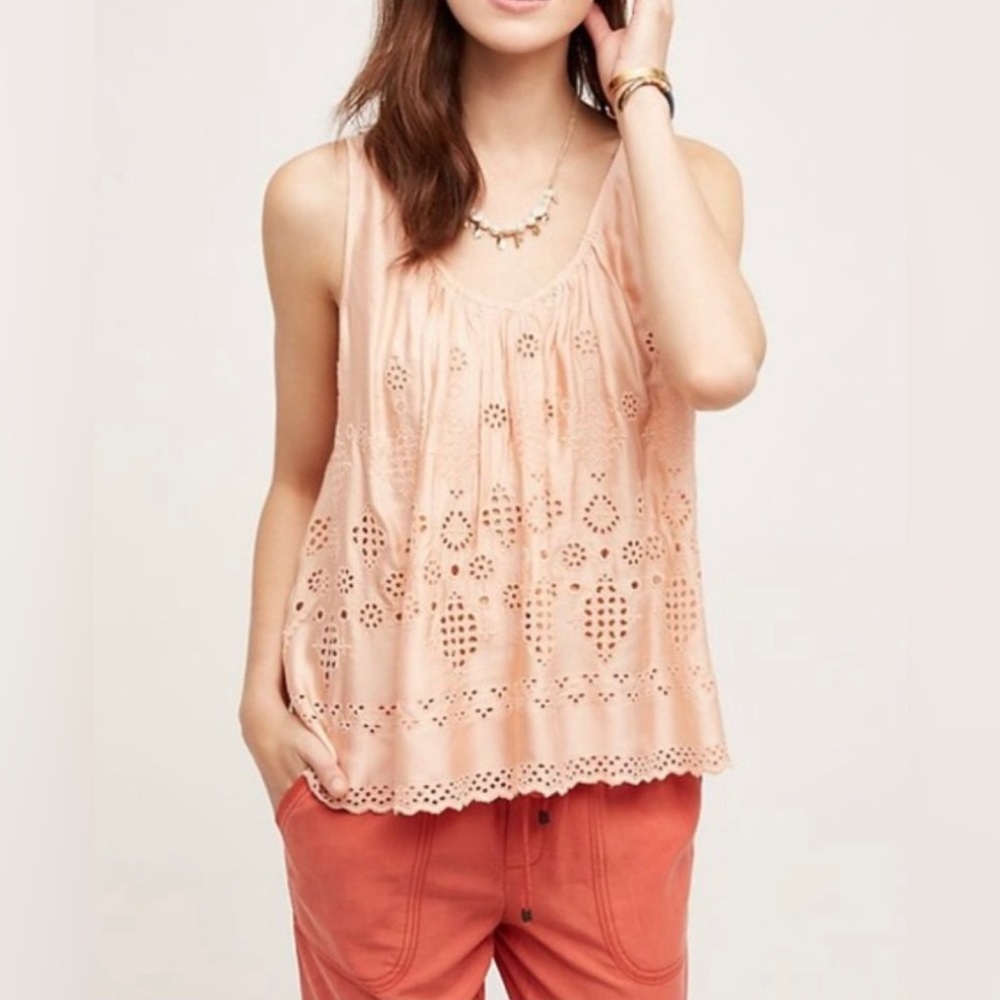 ANTHROPOLOGIE VANESSA VIRGINIA Sadie swing tank peach eyelet